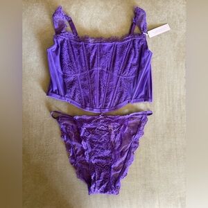 Victorias Secret DREAM ANGELS Unlined Bustier Corset Bra Thong Set Purple Cheeky